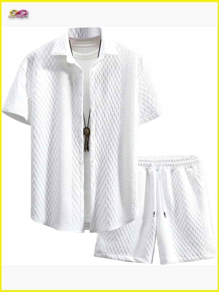 Men's Waffle Knit Button Down Shirt & Shorts Set 2 Piece Casual Vacation Outfit